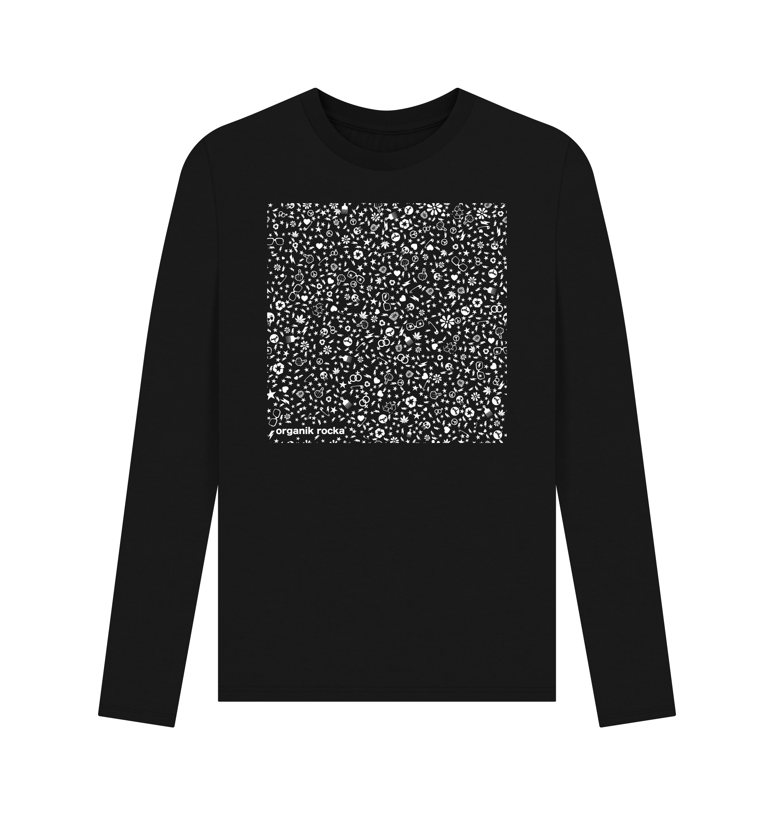 Black Printed Long Sleeve T Shirt Front