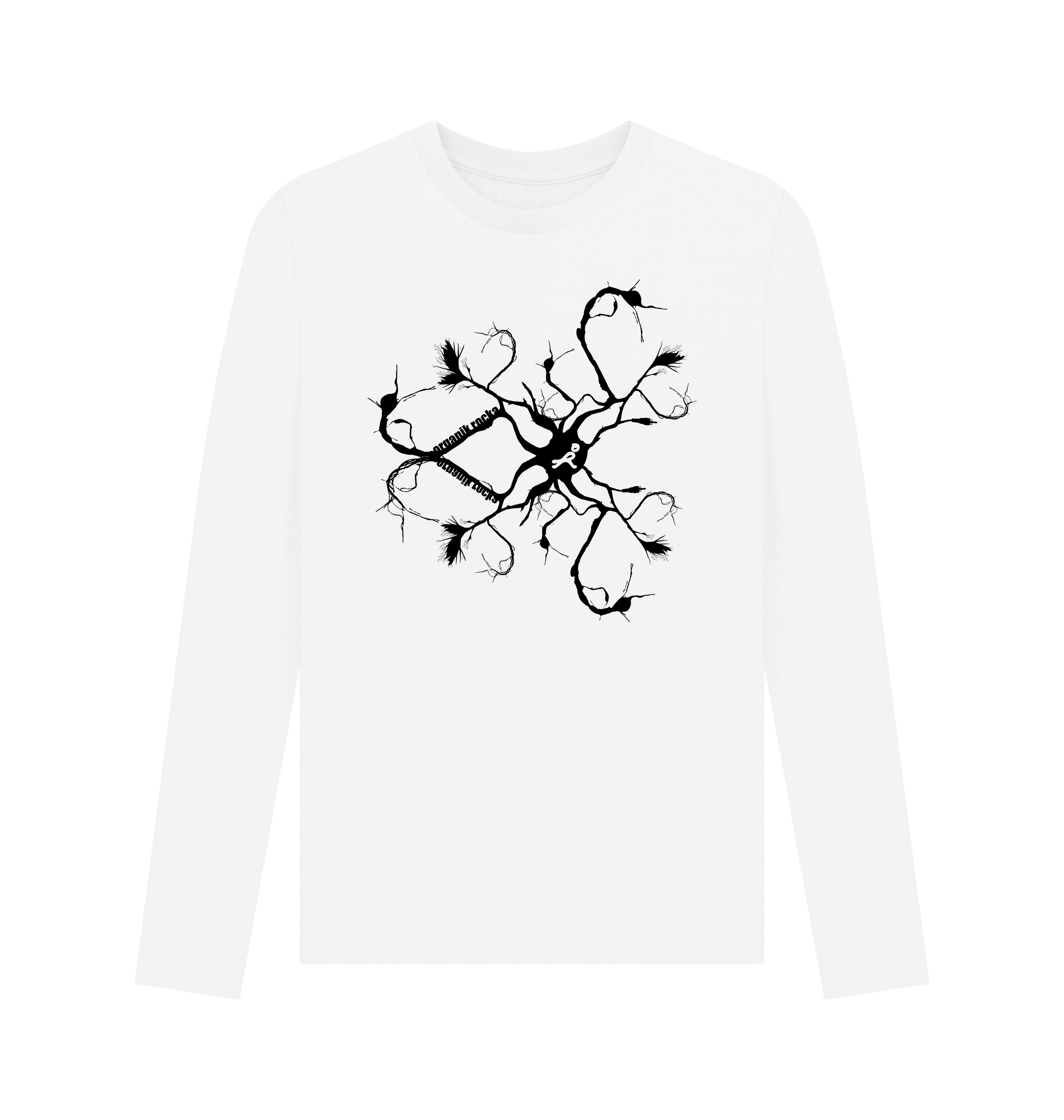 White Printed Long Sleeve T Shirt Front