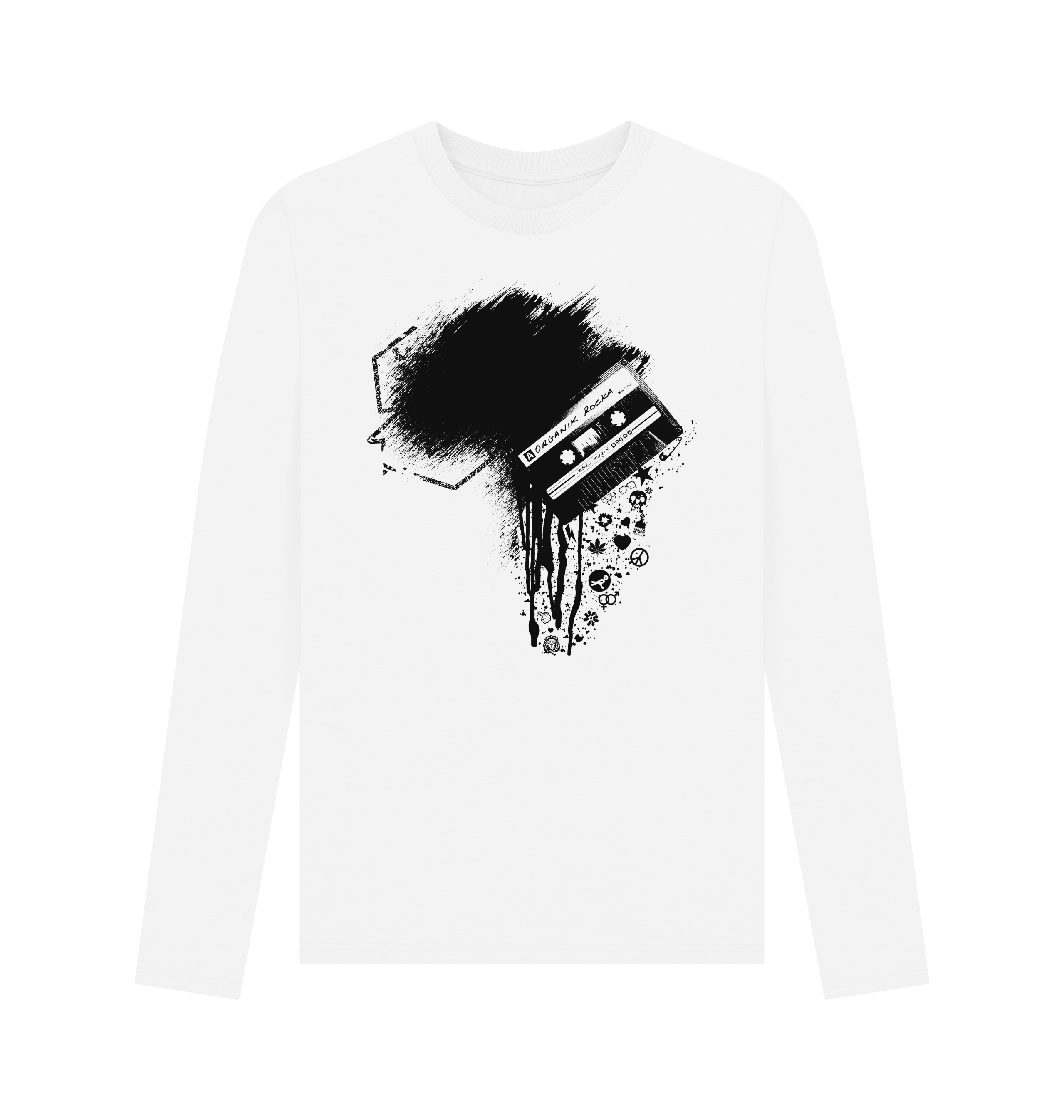 White Printed Long Sleeve T Shirt Front