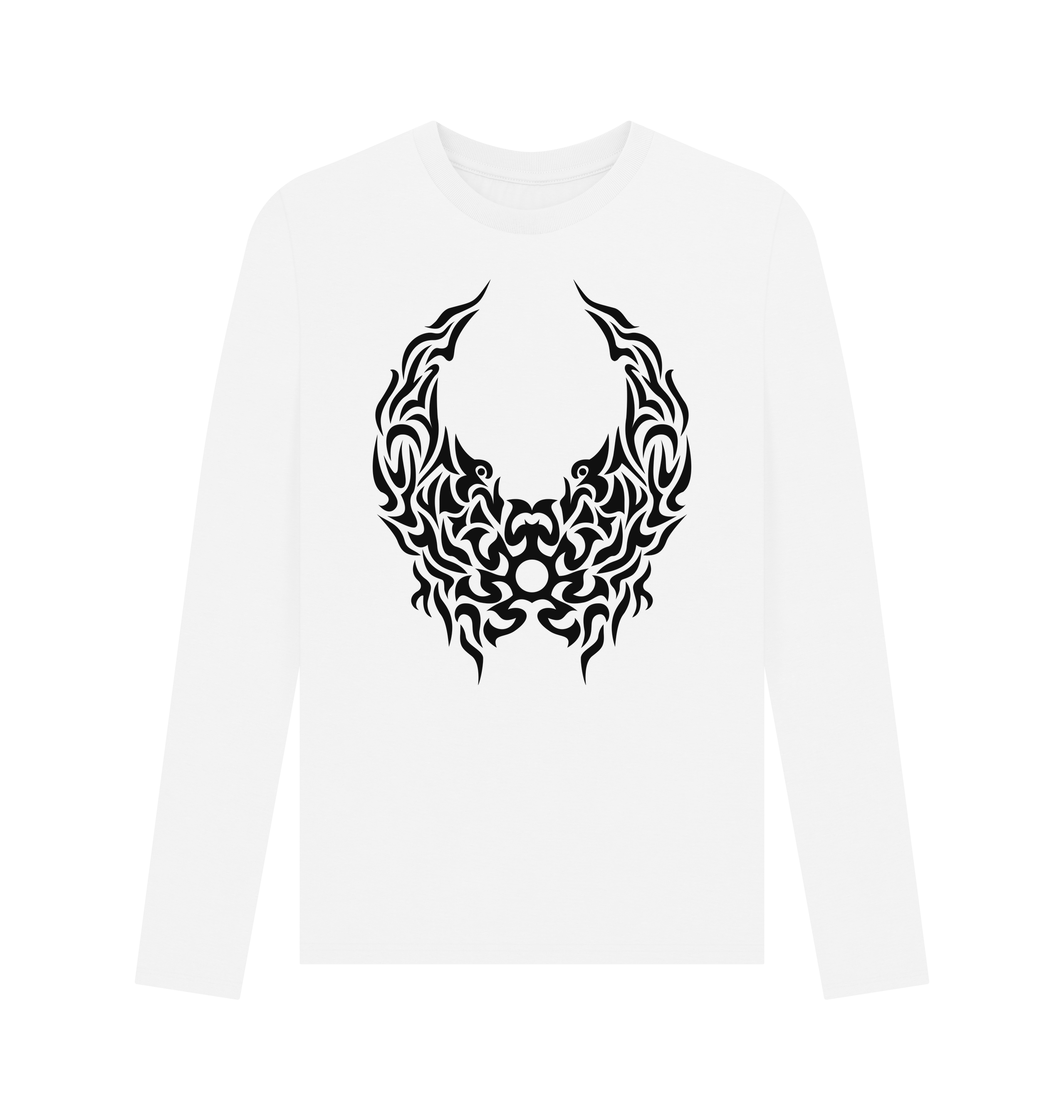 White Printed Long Sleeve T Shirt Front
