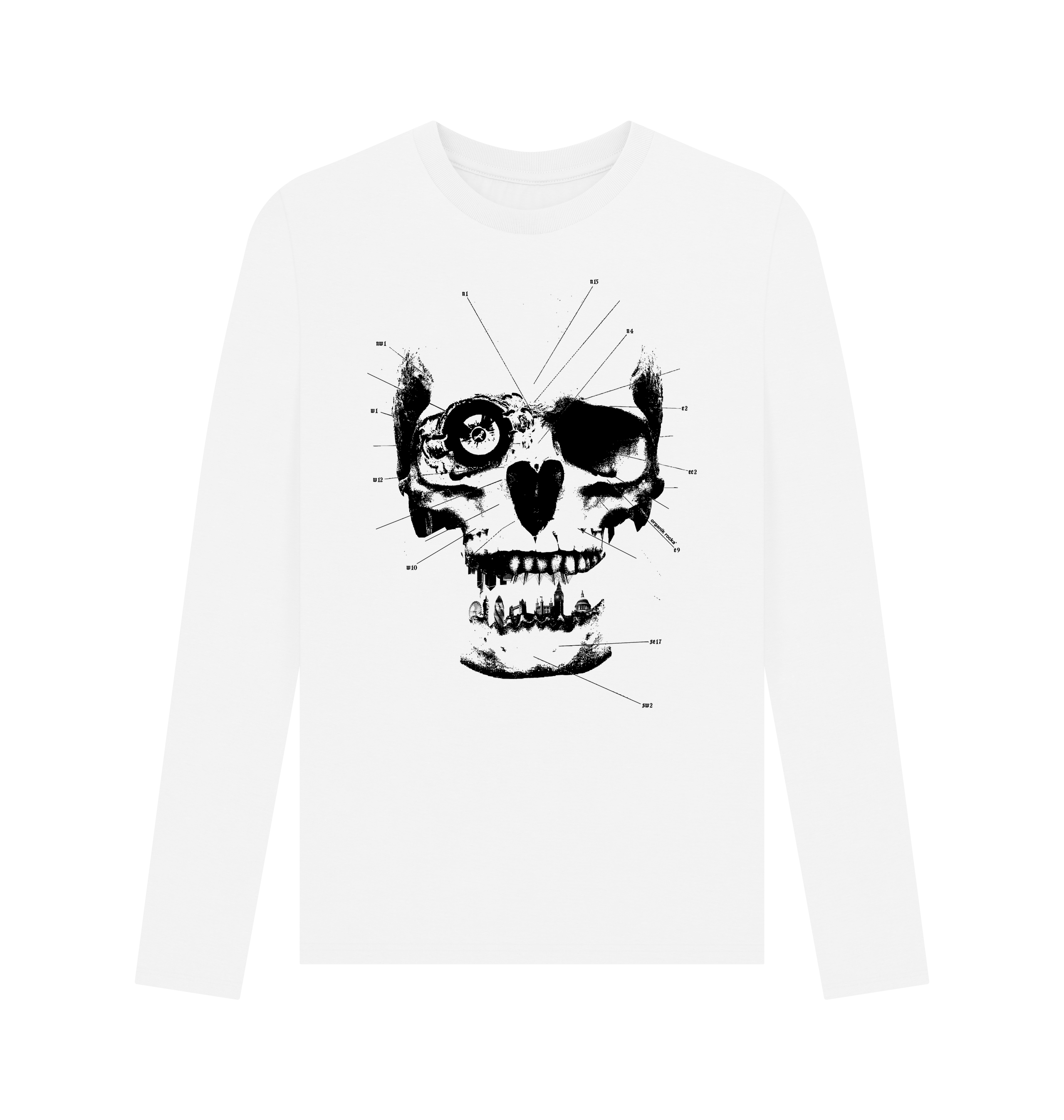White Printed Long Sleeve T Shirt Front