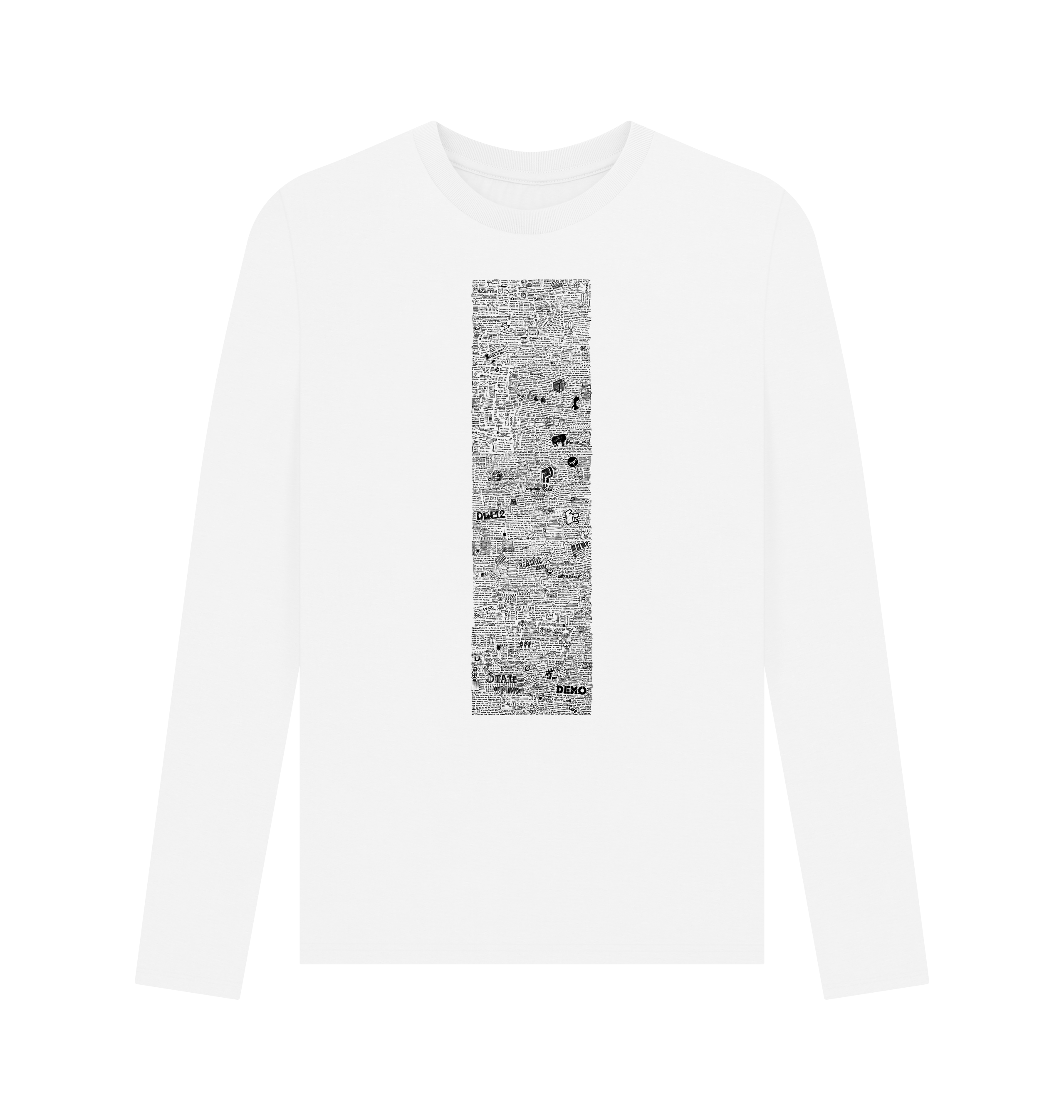 White Printed Long Sleeve T Shirt Front