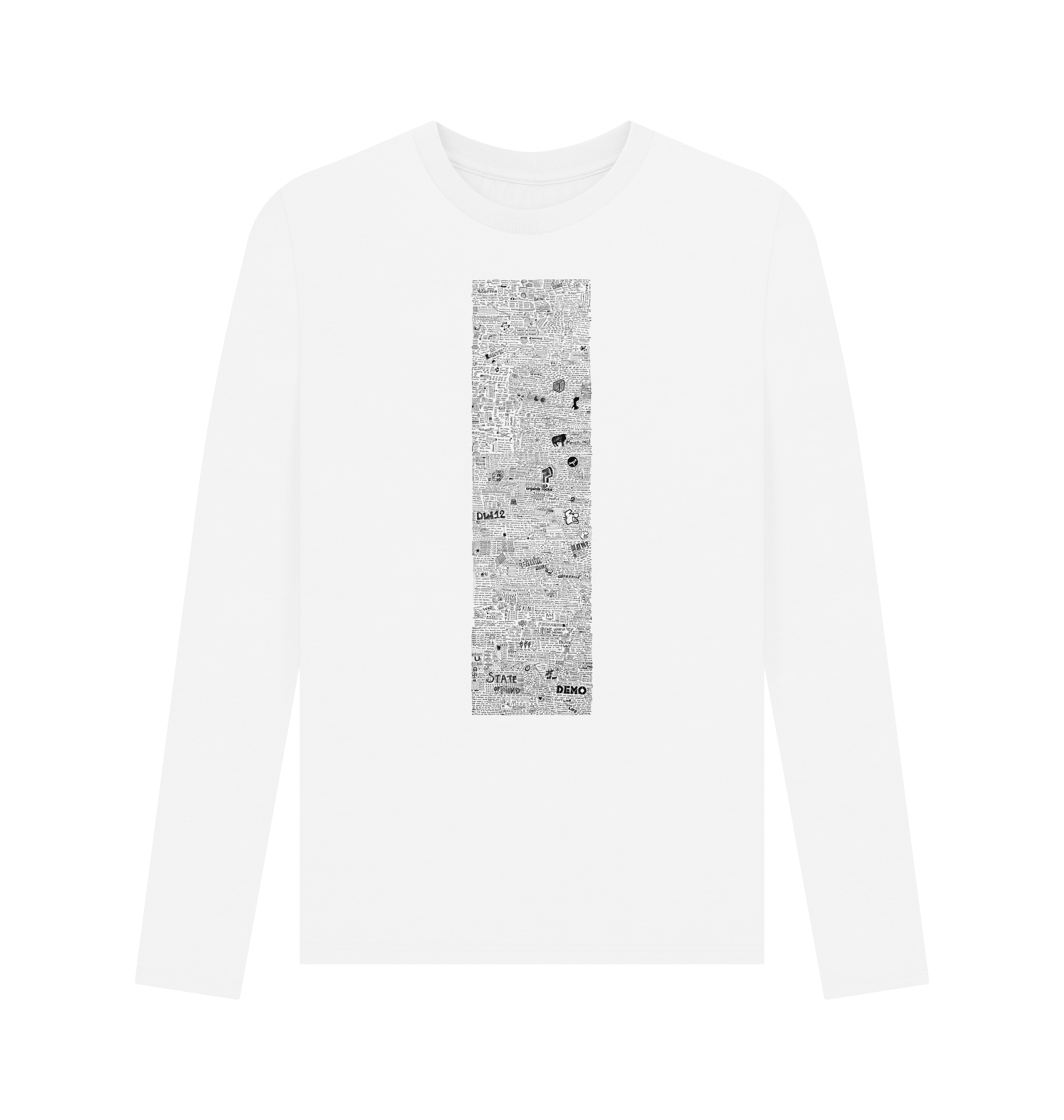 White Printed Long Sleeve T Shirt Front