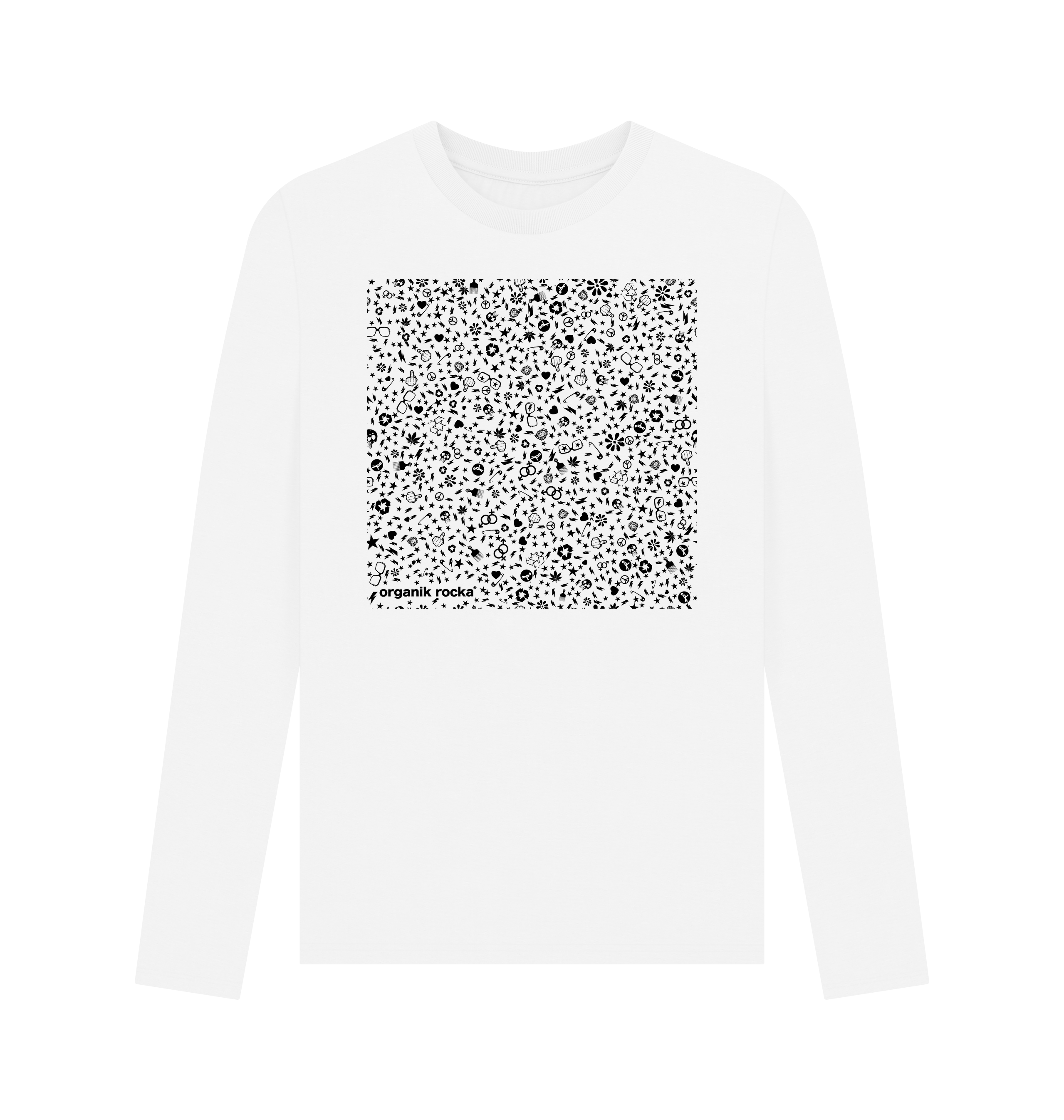 White Printed Long Sleeve T Shirt Front